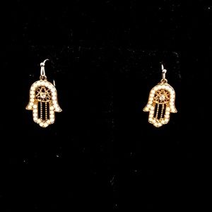 Hamsa/Hand Of Fatima Gold and Cream Drop Earrings